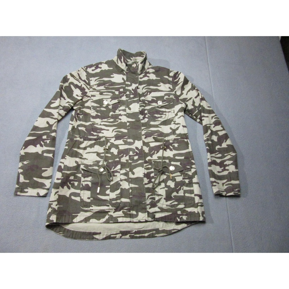 True Religion Jacket Womens Large Gray Green Purple Camo Military Utility Cargo